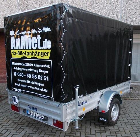 QH-212Planenanhnger, 1400kg GG, 1000kg NL, Lademae 286x155x180cm, Alutrail 1achser gebremst, Tempo 100.