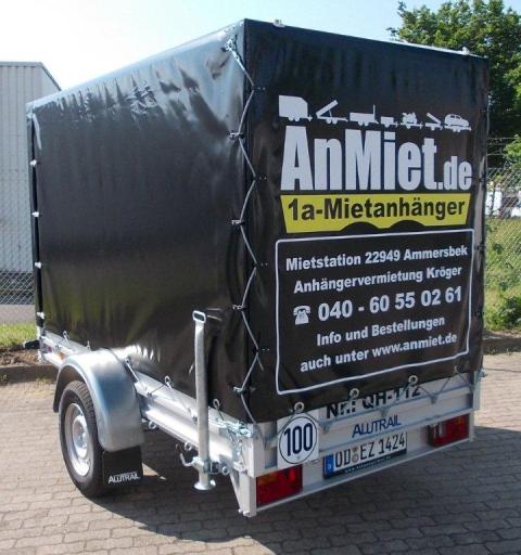 QH-112Planenanhnger, 1200kg GG, 850kg NL, Lademae 263x135x170cm, Alutrail 1achser gebremst, Tempo 100.