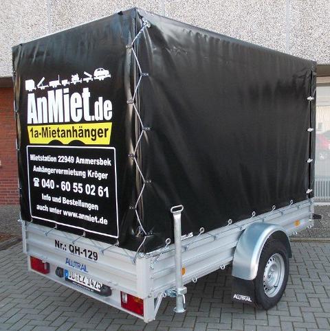 QH-129Planenanhnger, 1400kg GG, 1050kg NL, Lademae 263x155x180cm, Alutrail 1achser gebremst.